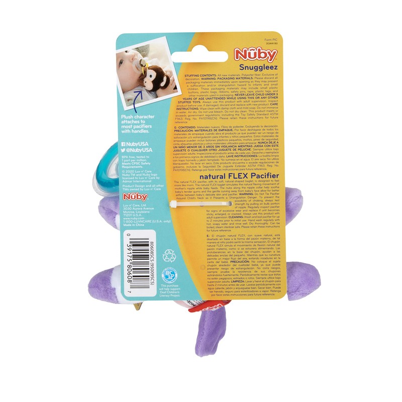 Nuby Calming Natural Flex Snuggleez Pacifier with Plush Combo Set