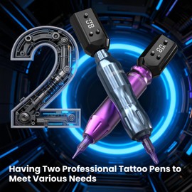 Wormhole Tattoo Kit 2PCS Wireless Tattoo Gun with 2PCS 1,200 mAh Capacity Battery, 20PCS Cartirdge Needles and 10PCS Tattoo Ink, Tattoo Practice Kit Complete Rotary Machine Kit for Beginners