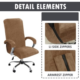 DKSLIPGO Velvet Office Chair Cover with Arm Covers - Stretch Chair Covers for Desk, Swivel and Gaming Chairs (Medium, Leather Color)