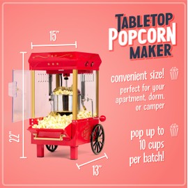 Nostalgia Popcorn Maker Machine - Professional Tabletop With 2.5 Oz Kettle Makes Up to 10 Cups - Vintage Popcorn Machine Movie Theater Style - Red