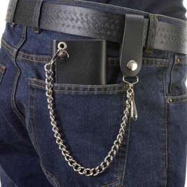 Milwaukee Leather Men's Genuine Leather Tri-Fold Biker Wallet w/Anti-Theft Stainless Steel Chain - 4 Inch
