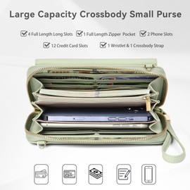 yiijay RFID Wallet Women Crossbody Small Phone Purse Leather Large Capacity Ladies Card Phone Holder Clutch Wristlet Wallet