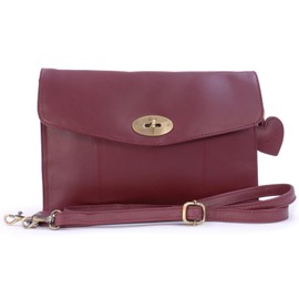 Gigi - Women's Small Leather Crossbody Bag - Clutch Bag With Detachable Adjustable Shoulder Strap - With Heart Keyring Charm - Othello 8757 - Burgundy