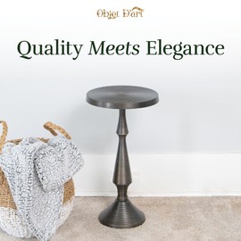 OBJET D'ART Small Round Gold Side Table, Alexandria II Accent Table, Round Pedestal Side Table for Living Room, Small Side Table for Small Spaces, Drink Table,Vintage Brass Style Decor, 22” Height