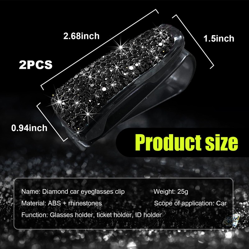 Dickno 2 PCS Bling Sunglasses Holder for Car Sun Visor,