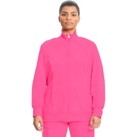 Infinity Zip Front Scrub Jackets for Women, 4-Way Stretch Fabric Plus Size 2391A, 3XL, Carmine Pink