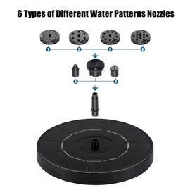 1.5W Solar Fountain Pump with 6 Nozzles Free Standing Water Pump Floating Fountain for Bird Bath Aquarium Pool Fish Tank Garden Samll Pond