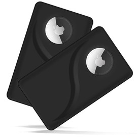 Protective AirTag Case, Store in Your Wallet’s Card Holder, Card-Shaped, Ultra Thin, Prevents Loss, Lightweight, Water Resistant, Impact Resistant, Black, Set of 2