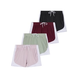Real Essentials - Paquete de 4 pantalones cortos deportivos de malla para niñas con bolsillos, set 9, Medium