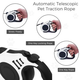 CROCHEN 5M Retractable Dog Leash – Comfortable Handle Wear Resistant Polyester 5M Length Freely Telescopic Dog Leash Traction Rope Convenient Storage for Small Medium Large Dogs (White)