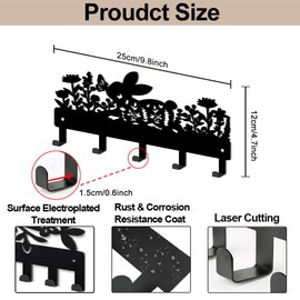 MAYJOYDIY Rabbit Motif Metal Key Hook Blooming Butterfly Coat Rack for Wall 25 × 12 cm Wild Flowers Weed Plants Key Holder with 5 Hooks for Gift Kitchen Bathroom Home Decoration