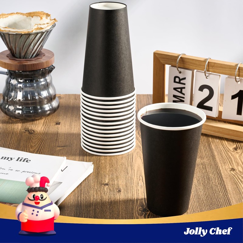 JOLLY CHEF 16oz Black Disposable Paper Coffee Cups 500 Pack