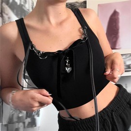 Sup-Coente Gothic Crop Top Tank for Women Goth Black Square Neck Y2k Grunge Punk