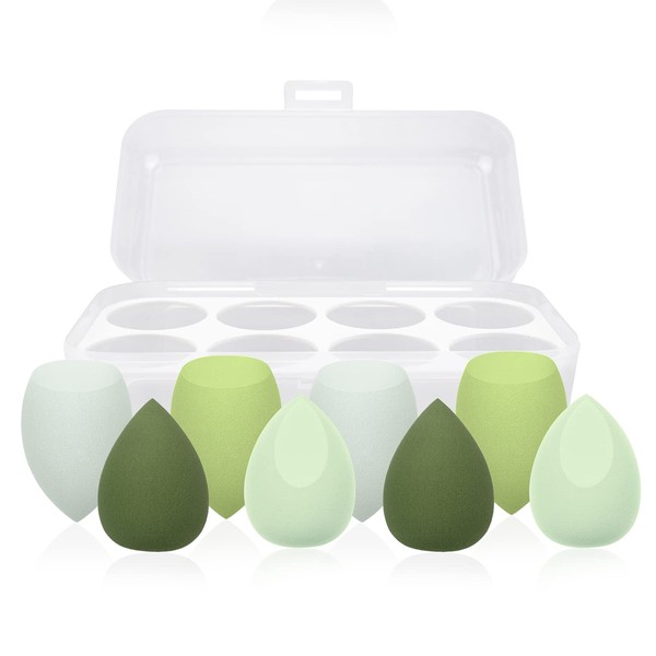 8 Pieces Makeup Sponges Set - 8 Pieces Professional Beauty Sponge Foundation Blender with 1 Egg Case Flawless for Cream, Powder and Liquid (Green)
