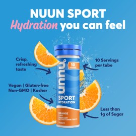 Nuun Sport Electrolyte Tablets - Dissolvable in Water, Orange,  Essential Electrolytes for Hydration, g Sugar Drink Mix, Vegan, Non-GMO,  Pack ( Total Servings)