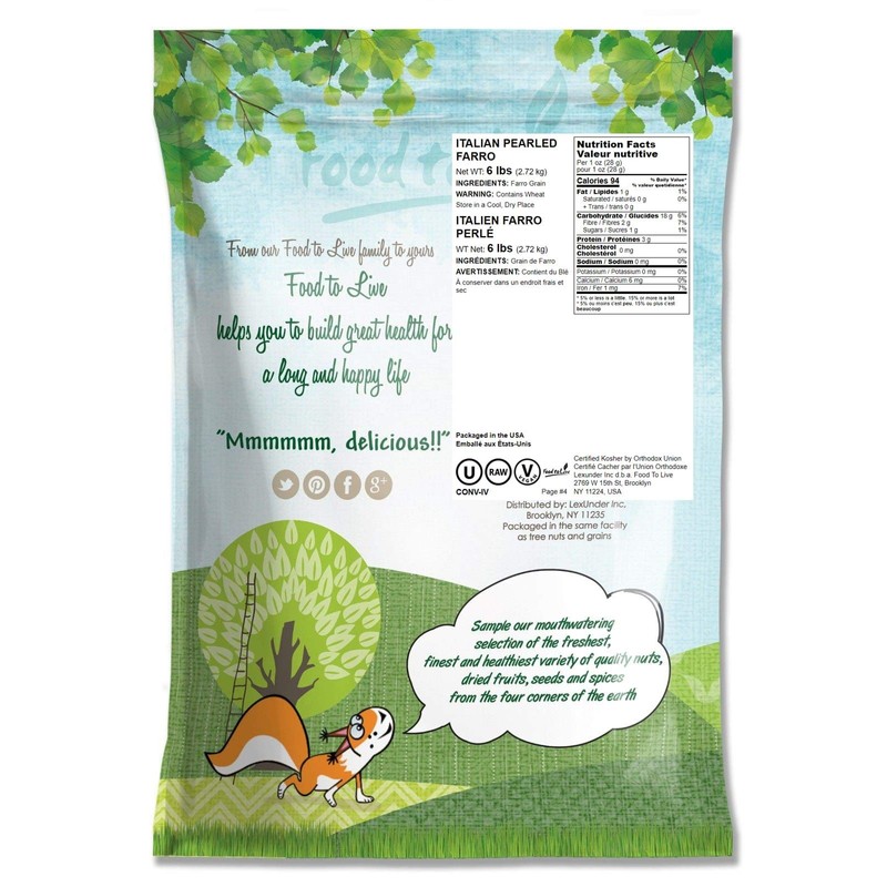 Pearled Farro Grain, 6 Pounds - Kosher, Vegan, Whole Grain