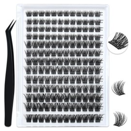 Self Adhesive Lash Clusters 156Pcs No Glue Needed Eyelash Clusters Invisible 2-Strip Tape D Curly Volume Cluster Eyelash Extensions 8-16MM by LASH SKYQD