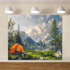 ChloropLastid 10x8ft Adventure Forest Camp Backdrop Mountain Forest Camper Decorations Green Forest Tent River Clouds Natural Scenery Theme Background Birthday Party Adult Child Photo Booth Props