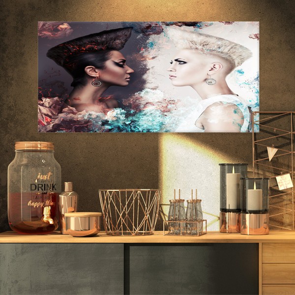 Designart PT9308-32-16 Evil and Good Women Face-Art Portrait Canvas Print-32x16,