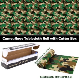 Kochorie Camo Tablecloth Roll 100 Ft X 54 Inch Camouflage Table Cover with Cutter Box Disposable Plastic Camo Table Cover Party Tablecloth Decorations for Camouflage Themed Party Supplies