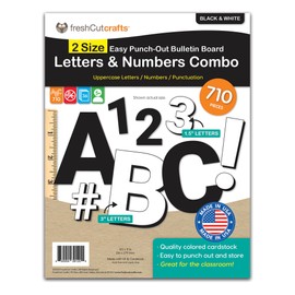 Combo Pack Large & Small Bulletin Board Letters & Numbers, Black & White 1.5 & 3 in. US Made Capital Alphabet Letters, Numbers, Punctuation for Posters, Bulletin Boards, Classroom (710 pc)
