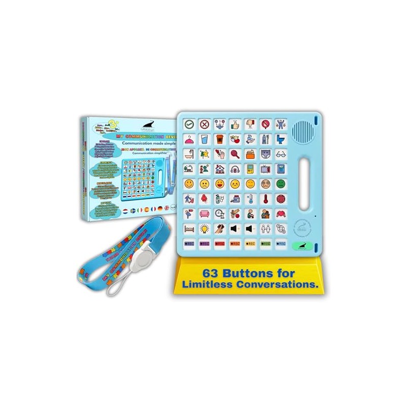 8 Languages AAC Device for Autism, 63 Buttons, Communication Board