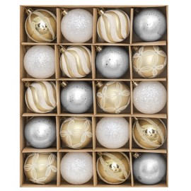 Valery Madelyn Christmas Baubles 20 Pieces 6 cm Plastic Christmas Tree Baubles Christmas Decoration with Hanger Tree Decoration for Christmas Decoration Gold White Elegant Theme