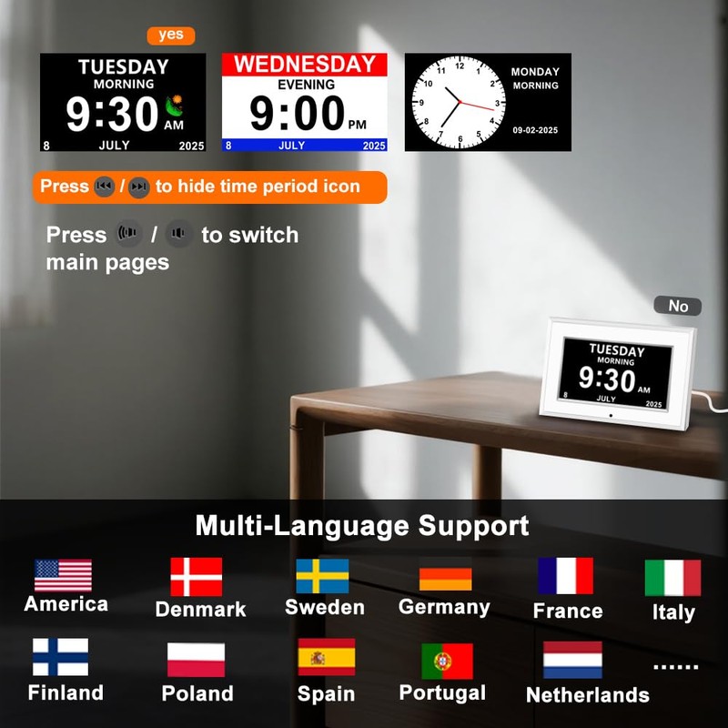 MYFMLI Digital Alarm Clock for Seniors - No-Abbreviation Date HD