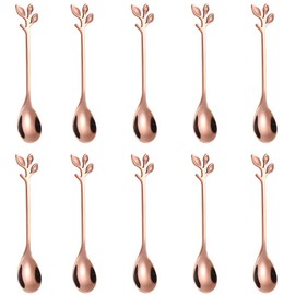 AnSaw Elegant Rose Gold Leaf Coffee Spoons - 10-Piece, 4.7" Mini Stainless Steel Espresso & Dessert Tea Spoons, Perfect for Demitasse & Small Servings