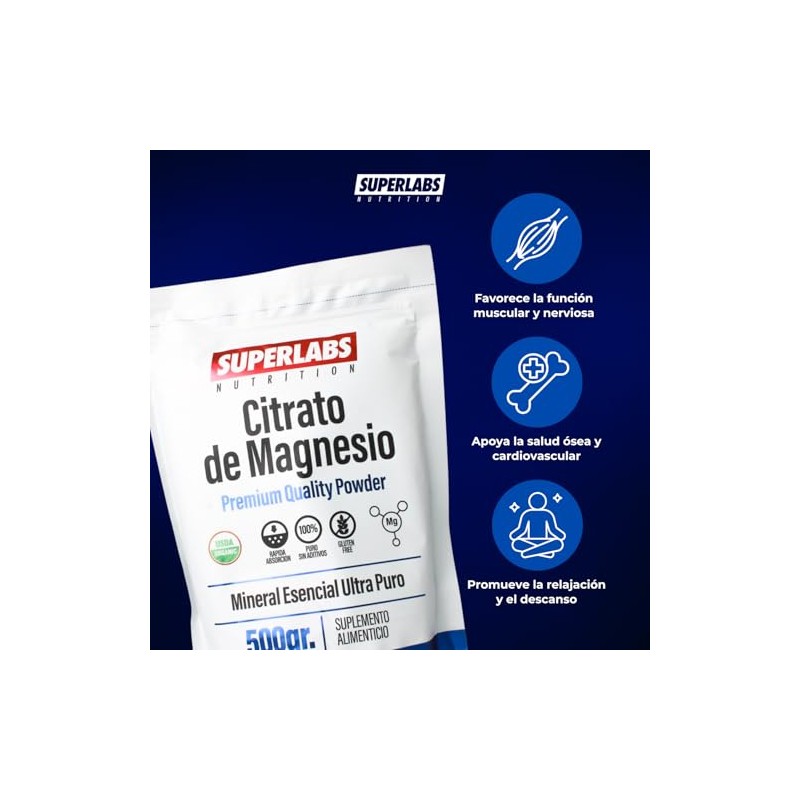 Superlabs Nutrition Citrato de Magnesio Premium en Polvo 500 gramos