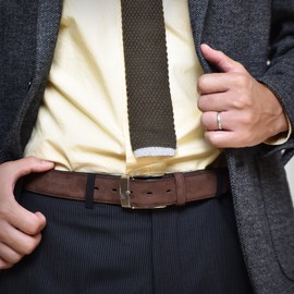 TAVARAT Tps-046 Men's Genuine Leather Belt, Made in Japan, 1.4 inches (35 mm), Nubuck Himeji Leather, Adjustable Size, dark brown 2