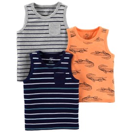 Simple Joys by Carter's Boys' Toddler 3-Pack Tank Tops, Blue Stripe/orange Gators/Gray Stripe, 5T