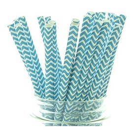 Aqua Blue Chevron Zigzag Straws - 25 - Teal Wedding Straws, Turquoise Party Paper Straws, Aqua Blue Chevron Straws