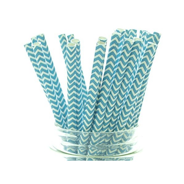 Aqua Blue Chevron Zigzag Straws - 25 - Teal Wedding Straws, Turquoise Party Paper Straws, Aqua Blue Chevron Straws