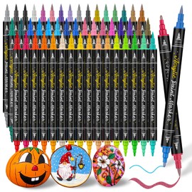 JR.WHITE 50 Colors Acrylic Paint Markers, Dual Tip Acrylic Paint Pens (Fine tip & Brsuh tip), Premium Acrylic Markers Paint Pens for Rock Painting, Wood, Canvas, Glass, Plastic, Pumpkin Painting Kit