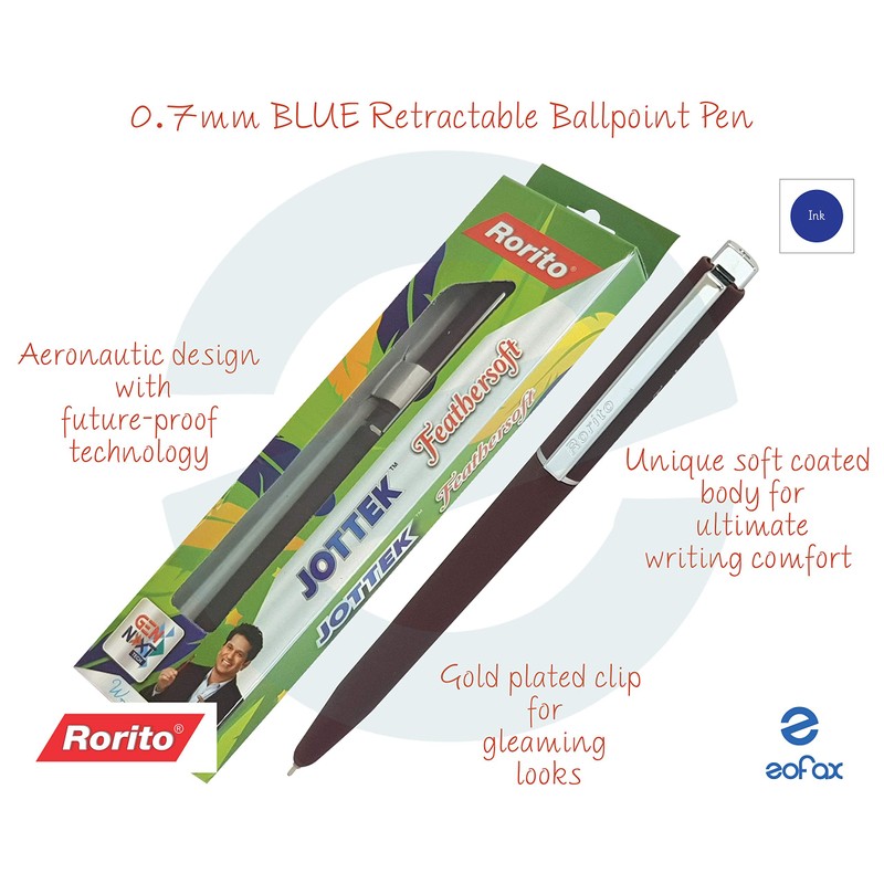 0.7mm RORITO Jottek Feathersoft BLUE Retractable Ballpoint Pen Brown Soft