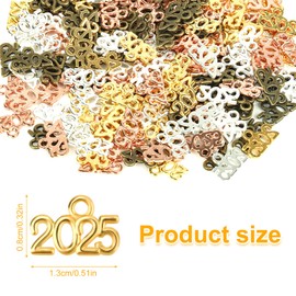 Gosknor 200pcs 2025 Year Charms, 0.51x0.32 Inch Mini 2025 Charms Zinc Alloy Pendant Graduation Tassel Ornaments for DIY New Year Gifts Crafts Jewelry Making (Gold, Silver, Rose Gold, Bronze)
