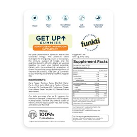funkti Focus Mushroom Gummies for Adults, Mushrooms Supplement with Cordyceps, Lion’s Mane, Chaga, B6, B12, Green Tea - Get Up Gummies, One Per Day - Max Strength