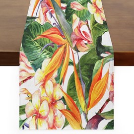 Tropical Exotic Flowers Bird Paradise Table Runner Kitchen Dining Table Runner 13*72in Table Center Decor for Indoor Outdoor Home Holiday Party