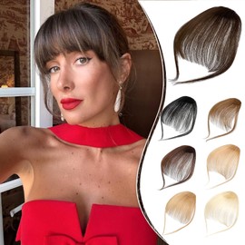 Leterly Bangs Hair Clip in Bangs,100% Real Human Hair Extensions Wispy Bangs Clip on Air Bangs Curved Bangs Fringe with Temples Hairpieces for Women Brown