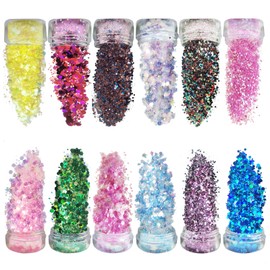 Festival Glitter Face for Festive Fancy Dress, 12 Colour Set Body Glitter for Nail Art and Body, Face, Hair, Clothing Decoration, Feminine Glitter Make-Up Sequins and Festival Accessories