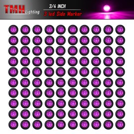 TMH 100 Pcs Purple Light 3/4 Inch 3 LED Clearance Markers Side Marker Indicator Lights Mini Round Front Rear Sealed Flush Mount with Grommet for Truck Trailer Lorry Bus 12V DC