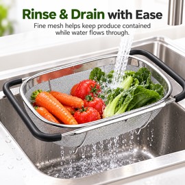 Adjustable Stainless Steel Sink Strainer Basket for Washing Produce – Expandable Mesh Colander for Kitchen Sink