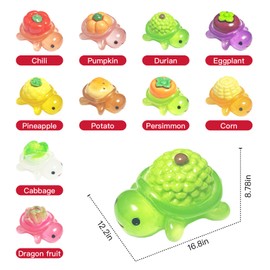 10pcs Large Mini Resin Turtle Figurines Whimsical Fruit & Vegetable Turtle Figures to Hide Glow in The Dark Plastic Sea Animals Bulk Dollhouse Accessories Decor Crafts 10 Colors (1 Each)