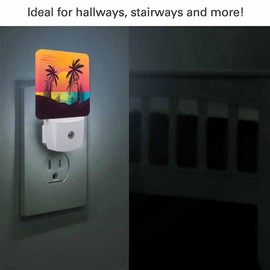 Chrobak LED Night Light,Sunset Sea Palms LED Night Light Plug into Wall with Dusk to Dawn Light Sensor White Energy Efficient Nightlight for Bedroom Bathroom Hallway Living Room Kitchen