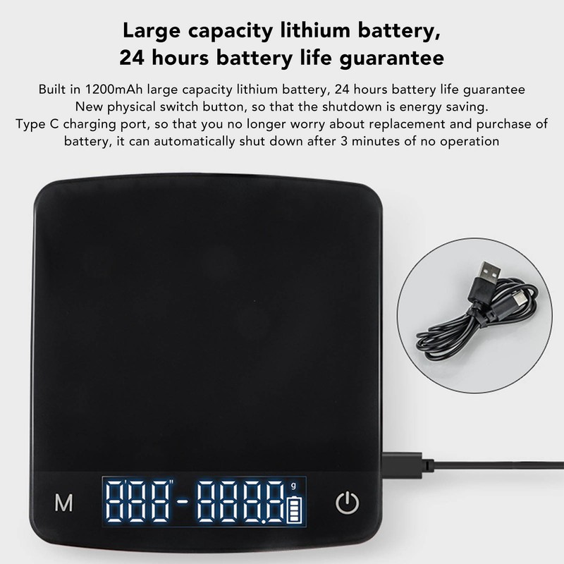 2kg Electronic Coffee Scale ABS PC 1200mah LED Display Rechargeable