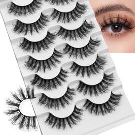 Mink Fluffy Lashes Pack, Dramatic Thick Full Volume False Eyelashes, 7 Pairs 18mm Long Reusable Curly Light Weight Self Adhensive Fake Lash Extensions By ZUKIMM | 004