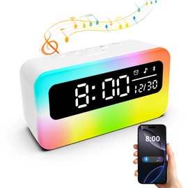Phylosal 4 in 1 Rechargeable Loud Alarm Clock for Bedrooms with 16 Dynamic RGB Night Light, Digital Clock with Bluetooth Speaker, 11 Soothing Sound, 4000mAh Battery, LED Display for Bedside, Desk