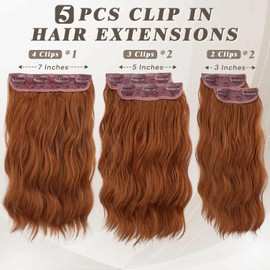 BARSDAR Short Wavy Clip in Hair Extensions - 14 Inch Copper Red Hair Extensions Clip in for Women - 5PCs Thick Soft Synthetic Loose Wave Clip in Copper Hairpieces – Copper Red