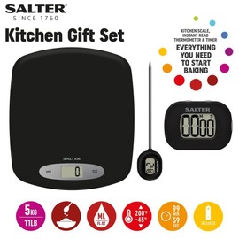 Salter 1008 GSBKXR 3-Piece Measuring Set - Kitchen Scale, Instant Read Thermometer & Timer, Kitchen Beginners Set, Air Fryer Probe, 5kg Digital Scale, Thermometer with 0.1 °C Graduations, Easy Read